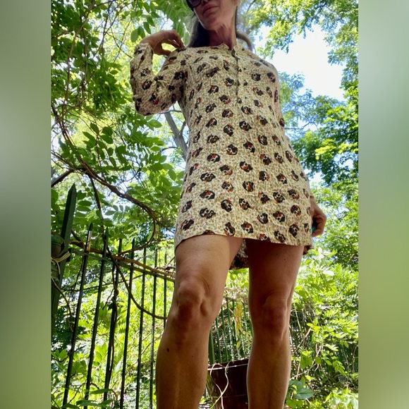 Paul and Joe Sister Chihuahua Dog Print Shirt Dress Cream Floral Size 42… - Picture 10 of 13